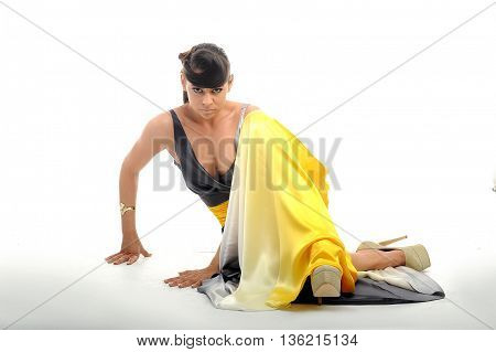 sensual lovely girl posing to camera in studio