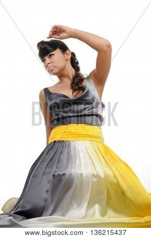 sensual lovely girl posing to camera in studio