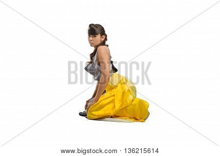 sensual lovely girl posing to camera in studio