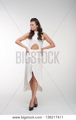 lovely beautiful fashion model posing in nice dress