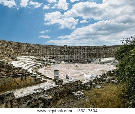 May 24 2016.Famagusta.Ruins and ancient amphitheatre in the ancient city of Salamis in Famagusta .Northern Cyprus.