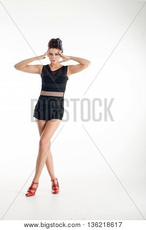 lovely beautiful fashion model posing in nice dress