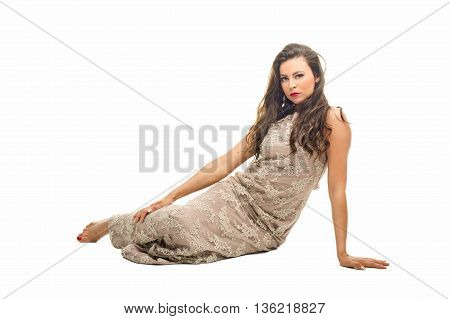 glamour fashion model posing in studio on white background