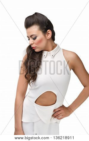 glamour fashion model posing in studio on white background