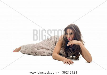 glamour fashion model posing in studio on white background