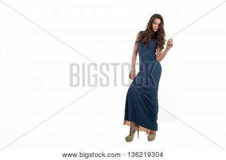 glamour fashion model posing in studio on white background