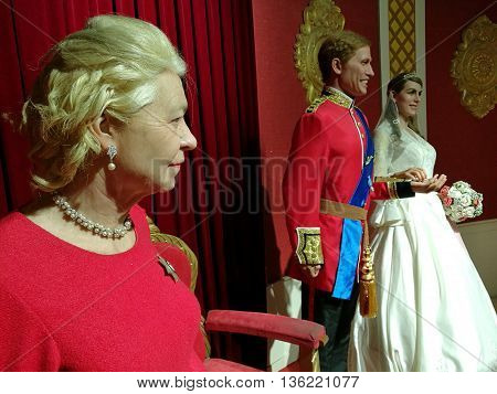 Da Nang, Vietnam - Jun 20, 2016: British Royal Family wax statue on display at Ba Na Hills mountain resort.