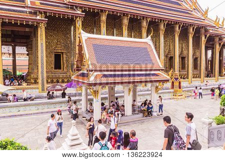 Bangkok, Thailand - June 5, 2016 : A lot of tourists at the Emerald Buddha temple or 