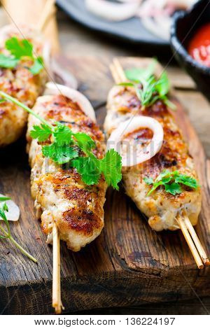 kebab from chicken.traditional east dish. selective focus