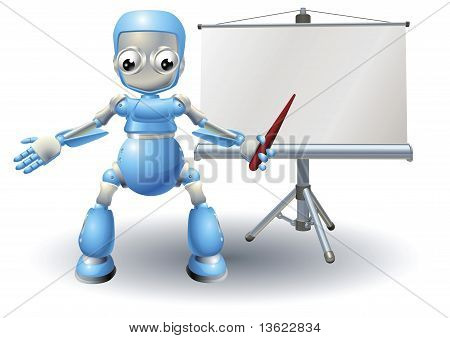 滚子屏幕上呈现一个机器人吉祥物字符