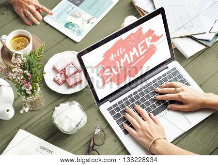 Using Laptop Surfing Seaching Tea Concept