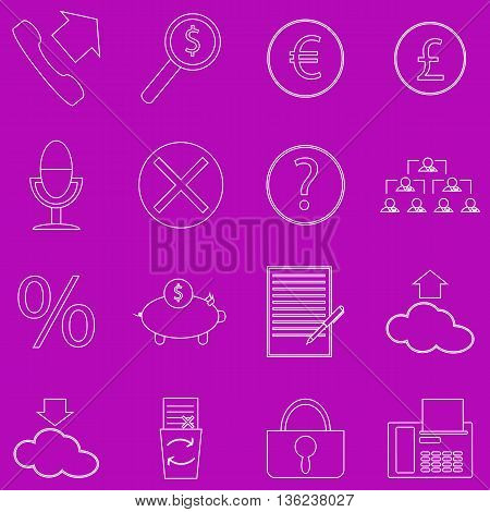 A set of contour business icons on purple background. Fine lines
