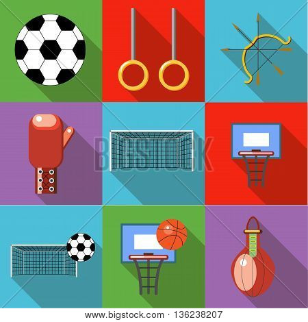 Set of sport icons with long shadow style flat