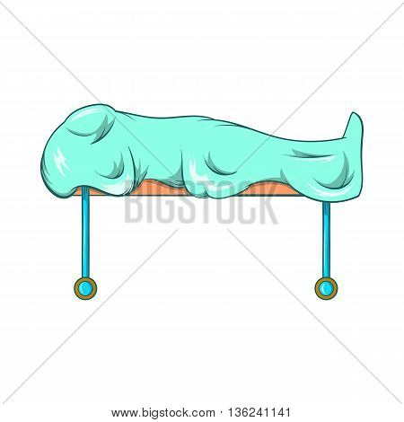 Dead on gurney icon in cartoon style isolated on white background. Death symbol