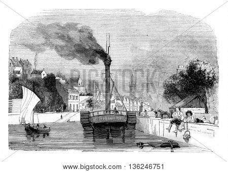 View of Morlaix, department of Finistere, vintage engraved illustration. Magasin Pittoresque 1843.