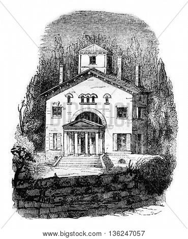 Bernardin de Saint Pierre House has Essonne, vintage engraved illustration. Magasin Pittoresque 1843.