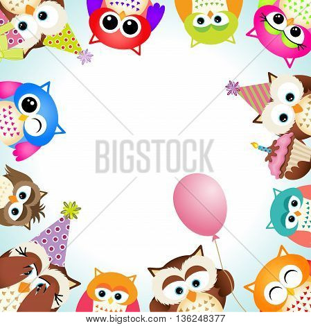 Scalable vectorial image representing a cute owls party background.