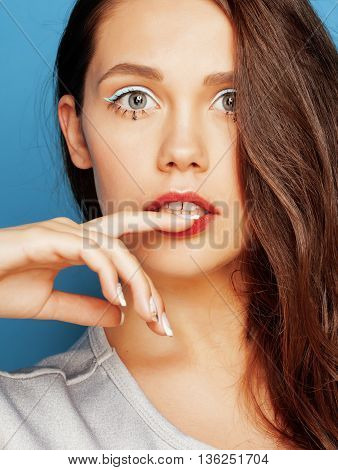 young pretty adorable woman with candy close up like doll makeup