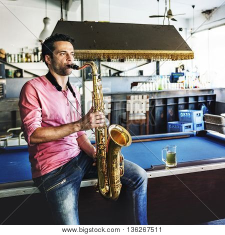 Jazzman Musical Artist Playing Saxophone Concept