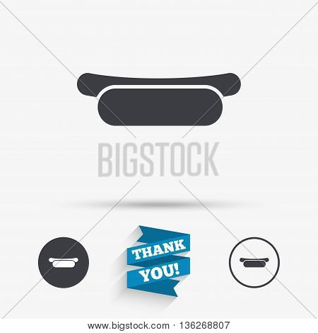 Hotdog sandwich icon. Sausage symbol. Fast food sign. Flat icons. Buttons with icons. Thank you ribbon. Vector