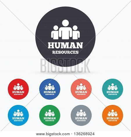 Human resources sign icon. HR symbol Flat human resources icon. Simple design human resources symbol. Human resources graphic element. Circle buttons with human resources icon. Vector