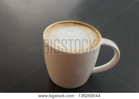 hot fresh coffee in white cup on black table close up cappuccino coffee mocha coffee espresso coffee latte coffee
