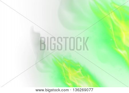 Realistic Green Fire Flames Effect on White Background