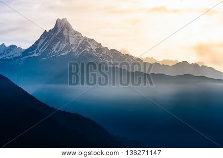 View of the himalayan peak the 6993 ms. mount Machhapuchhare-Fish Tail Nepal.