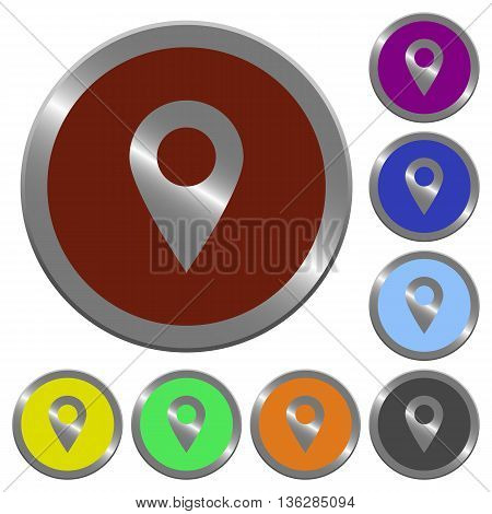 Set of color glossy coin-like location pin buttons.