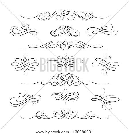 Vintage calligraphic ornate page decoration elements and dividers for invitations, greeting cards and banners. Vector illustration