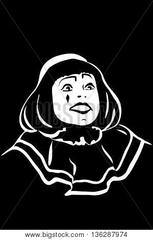 black and white vector sketch white mime smiling