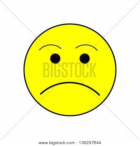 Smile angry sign on white background. Isolated on white background. Symbol grumpy. Sadness picture . Yellow sticker illustration. Vector illustration.