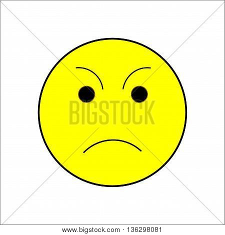 Smile sad sign on white background. Isolated on white background. Symbol sad mood. Displeased mark. Cute picture. Yellow sticker illustration. Vector illustration