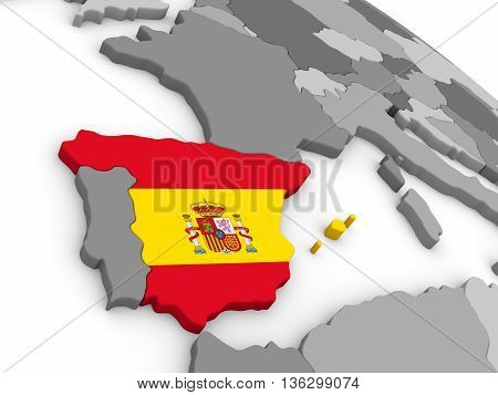 Spain On Globe With Flag