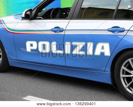 Italian Police Car With Great Written Polizia Patrols The Streets