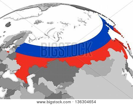 Russia On Globe With Flag