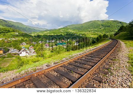 Railway in the mountains near the village