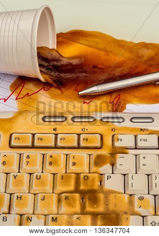 coffee will spill on the office computer through adversity