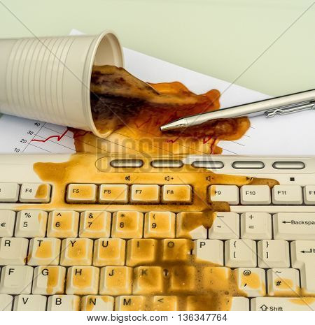 coffee will spill on the office computer through adversity