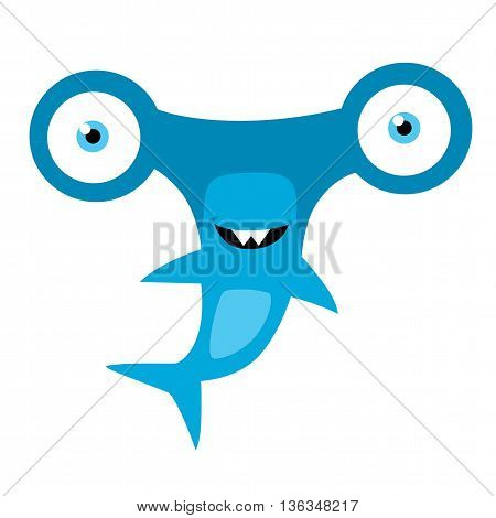 Blue Hammerhead Shark Cartoon Mascot Vector Illustration