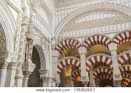 Cordoba - Spain - June 10, 2016 : Cathedral White Ceiling Dome Mezquita Cordoba Spain. Created In 78