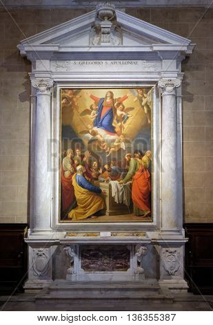 LUCCA, ITALY - JUNE 06, 2015: Altarpiece depicting Assumption of the Virgin Mary, work by Stefano Tofanelliin Cathedral of St.Martin in Lucca, Italy, on June 06, 2015