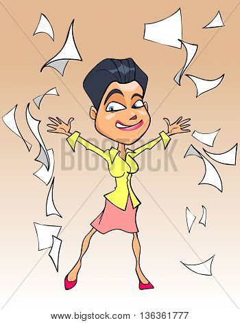 cartoon smiling woman in flying white sheets