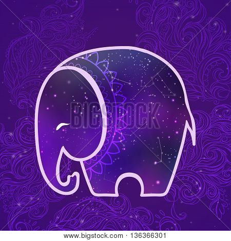 Greeting Beautiful card with Elephant Frame of animal in vector Elephant Illustration for design pattern textiles Hand drawn map with Elephant Use to print on t-shirts clothing texture web site design.