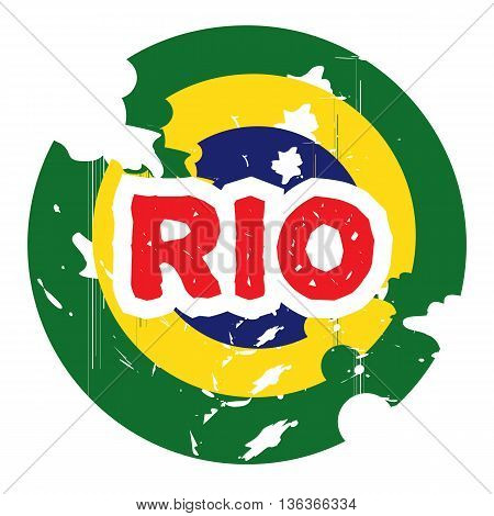 Hand drawn logo for Rio de Janeiro. Green, yellow, blue, red color