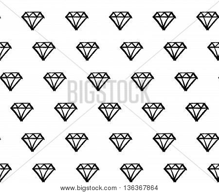 Diamond doodle seamless pattern. Black and white hand drawn by oil pastels.
