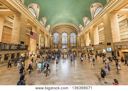 New York, USA - June 19, 2016: Bustling grand central terminal in New York City