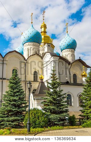 Blagoveshchensky cathedral in the Kazan's Kremlin with cyan domn
