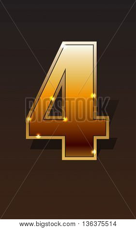 Golden number four on dark background isolated. Golden alphabet. Vector illustration number four for golden best choice design. Vector illustration stock vector.