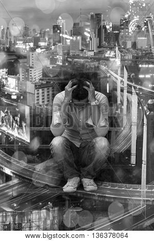 Abstract images of people who came to work in the capital. Stress from the social problems beset